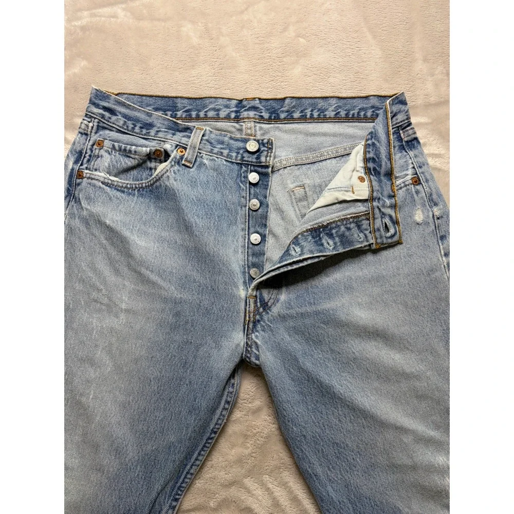 Vintage Levi's 501 Jeans Actual 32x29 Blue Denim Light Wash Distressed USA 90s